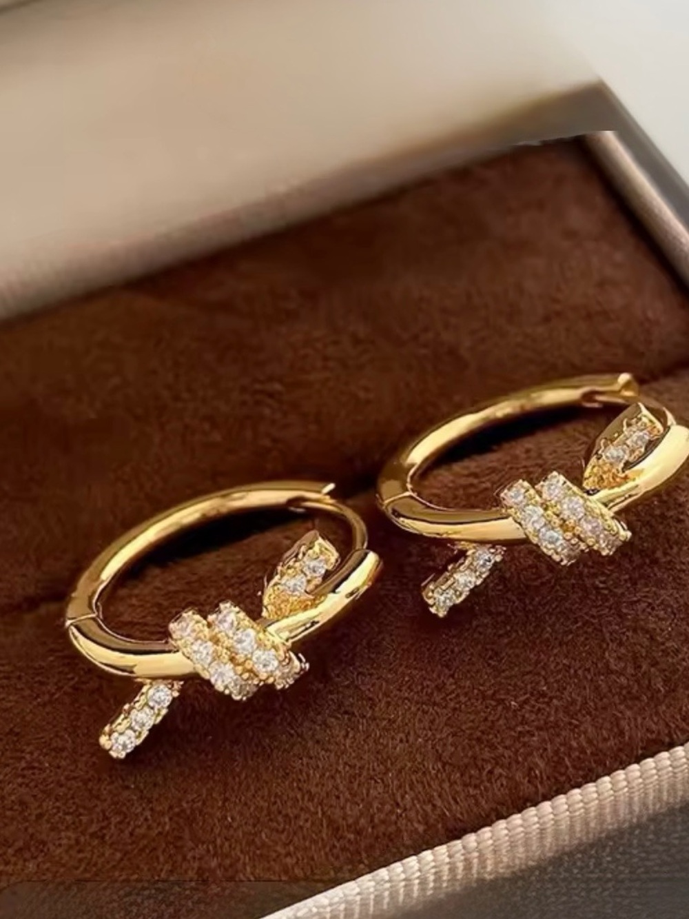 Kohl's Gold Knot Hoop Earrings with Clear Crystals